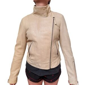 Mackage for Aritzia Lambskin Leather Jacket Cream